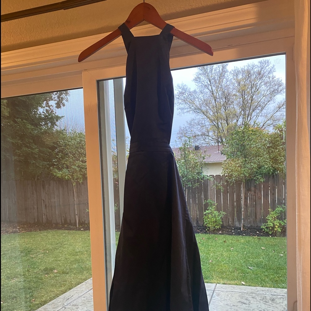 Fame and Partners US size 4 midi navy blue halter dress, sexy open back